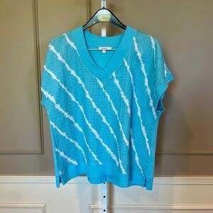 Chico's short sleeve tie dye blouse top gauze cotton XL 3 turquoise aqua striped